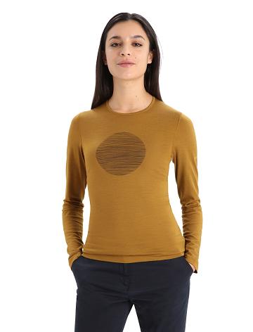 Dámské Base Layers Icebreaker Merino 200 Oasis Long Sleeve Crewe Ski Circle Hnědé | CZ 1112CTVE